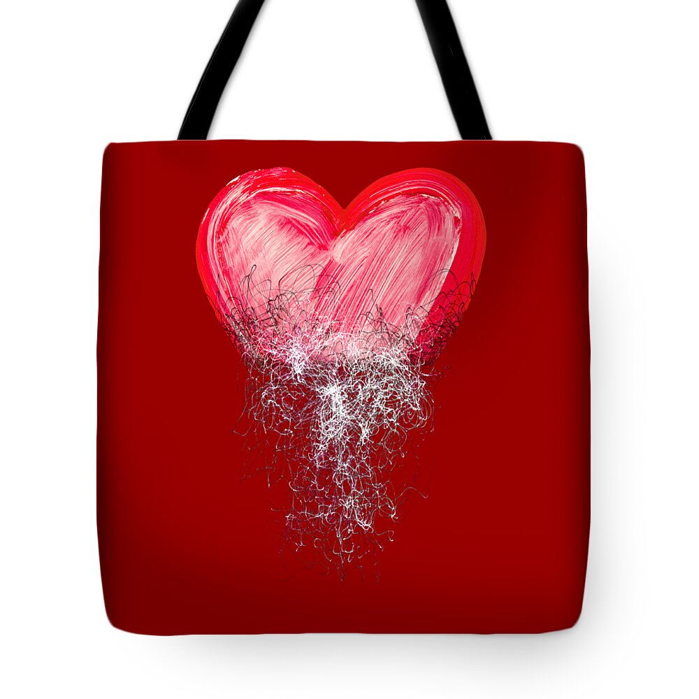 Heart Tote Bag featuring the digital art Heart painted from tangle of scribbles by Michal Boubin