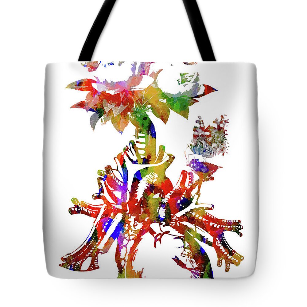 Heart Art Tote Bag featuring the mixed media Heart with Flowers by Ann Leech