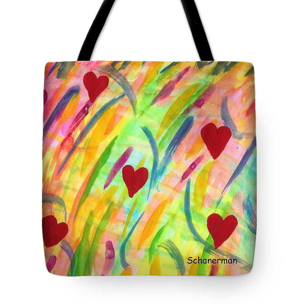 Watercolor Tote Bag featuring the painting heARTs of Spring by Susan Schanerman