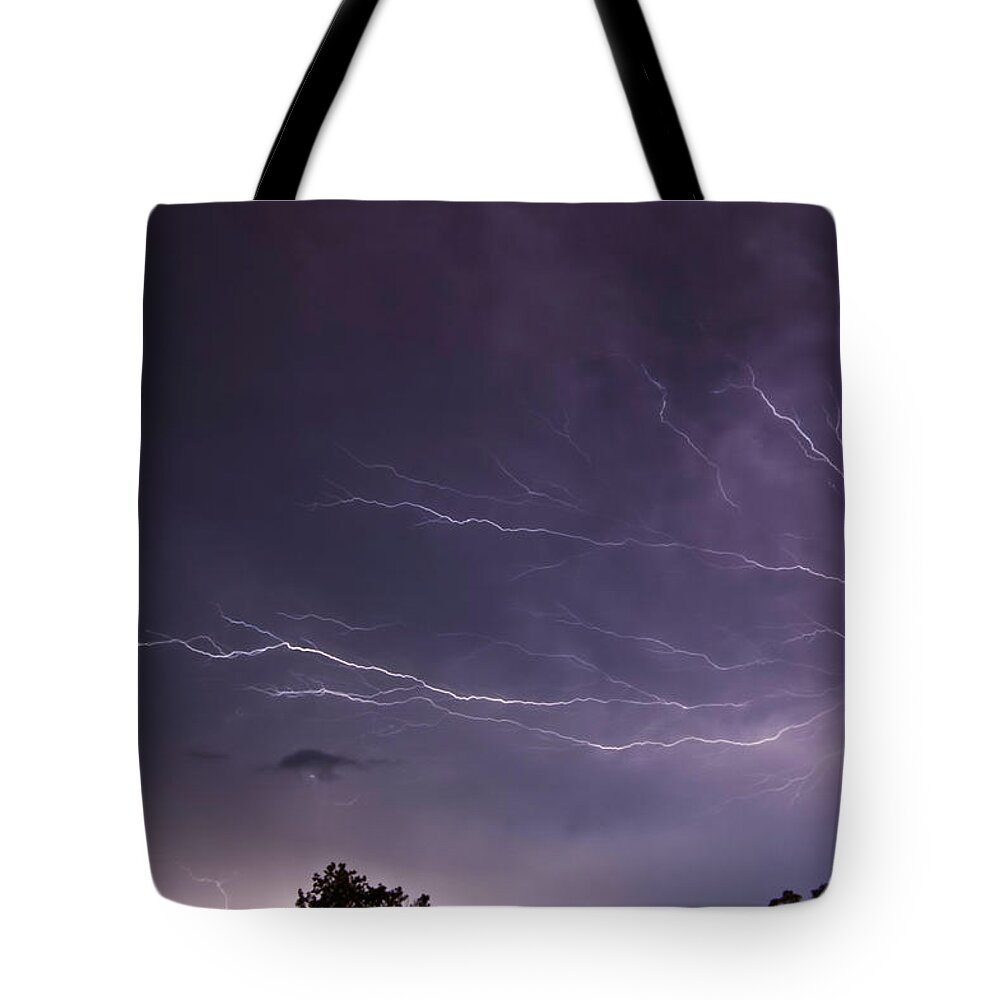 Lightning Tote Bag featuring the photograph Heat Lightning by Amber Flowers