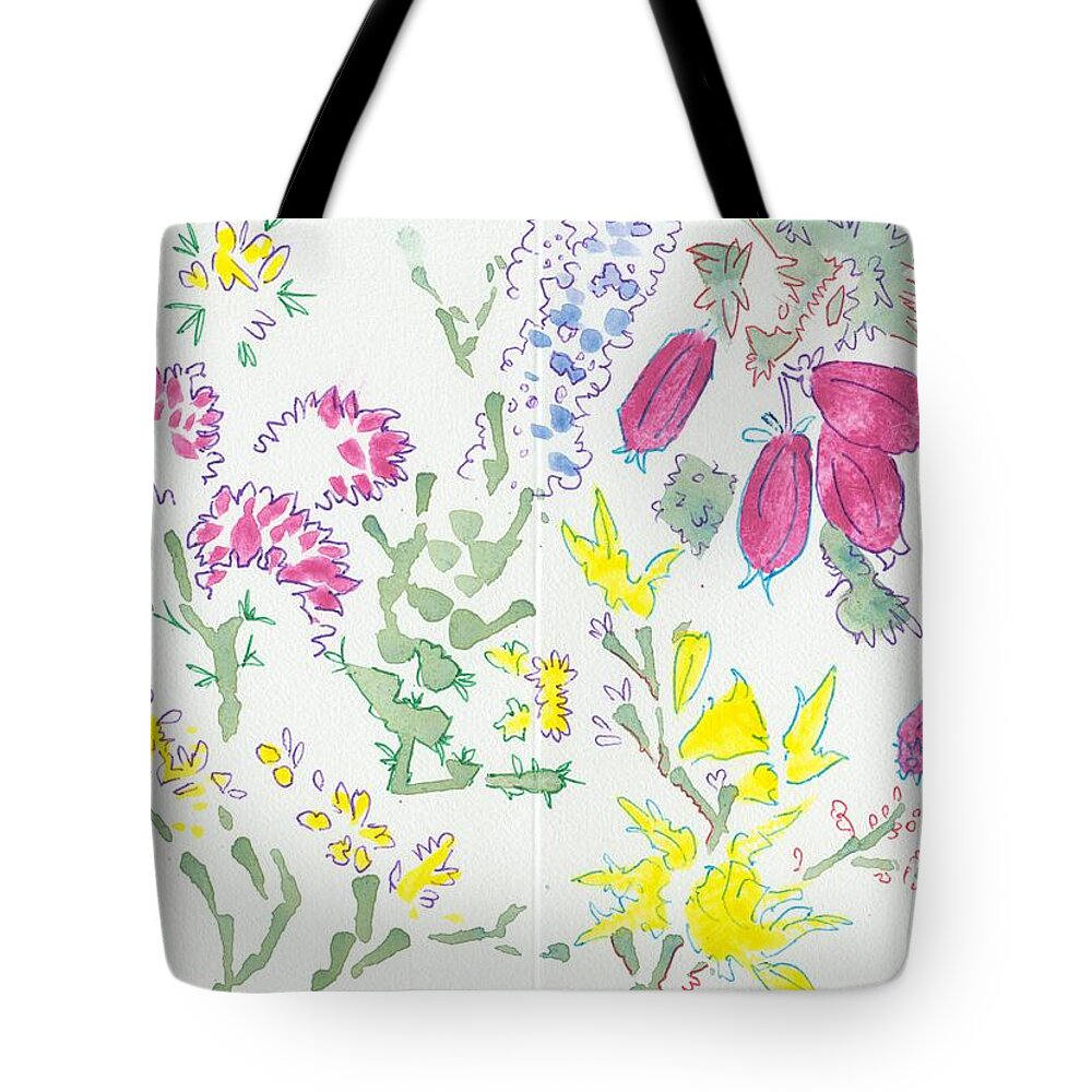 Heather Tote Bag featuring the painting Heather and Gorse watercolor illustration pattern by Mike Jory