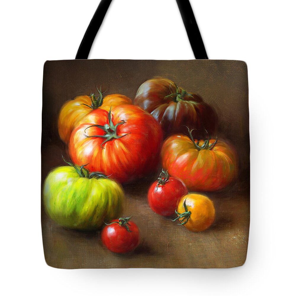Tomato Tote Bag featuring the painting Heirloom Tomatoes by Robert Papp