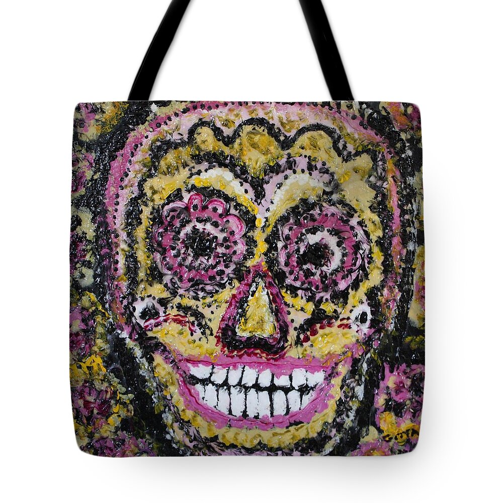 Dia De Los Muertos Tote Bag featuring the painting Happy To See You by Gitta Brewster