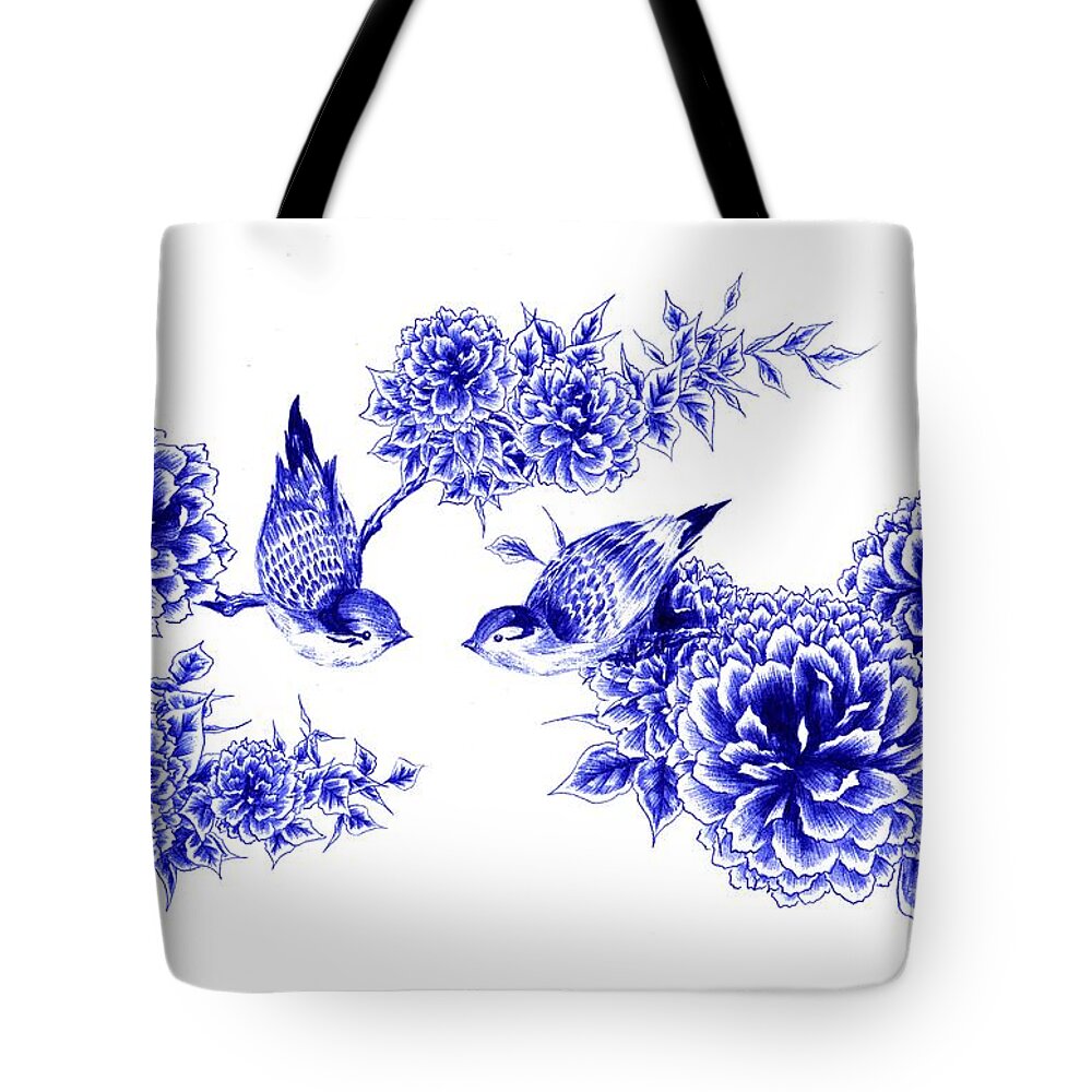 Bird Tote Bag featuring the drawing Hello and Good Morning by Alice Chen