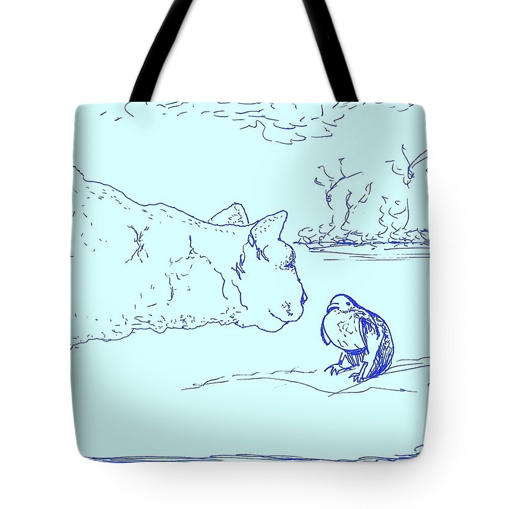 Cat Tote Bag featuring the drawing Hello Birdie by Denise F Fulmer