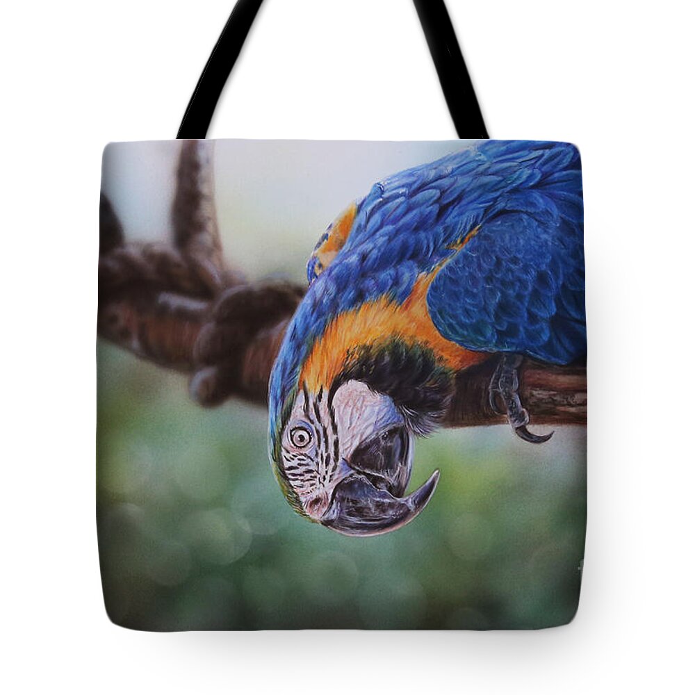 Macaw Tote Bag featuring the painting Hello by Lachri