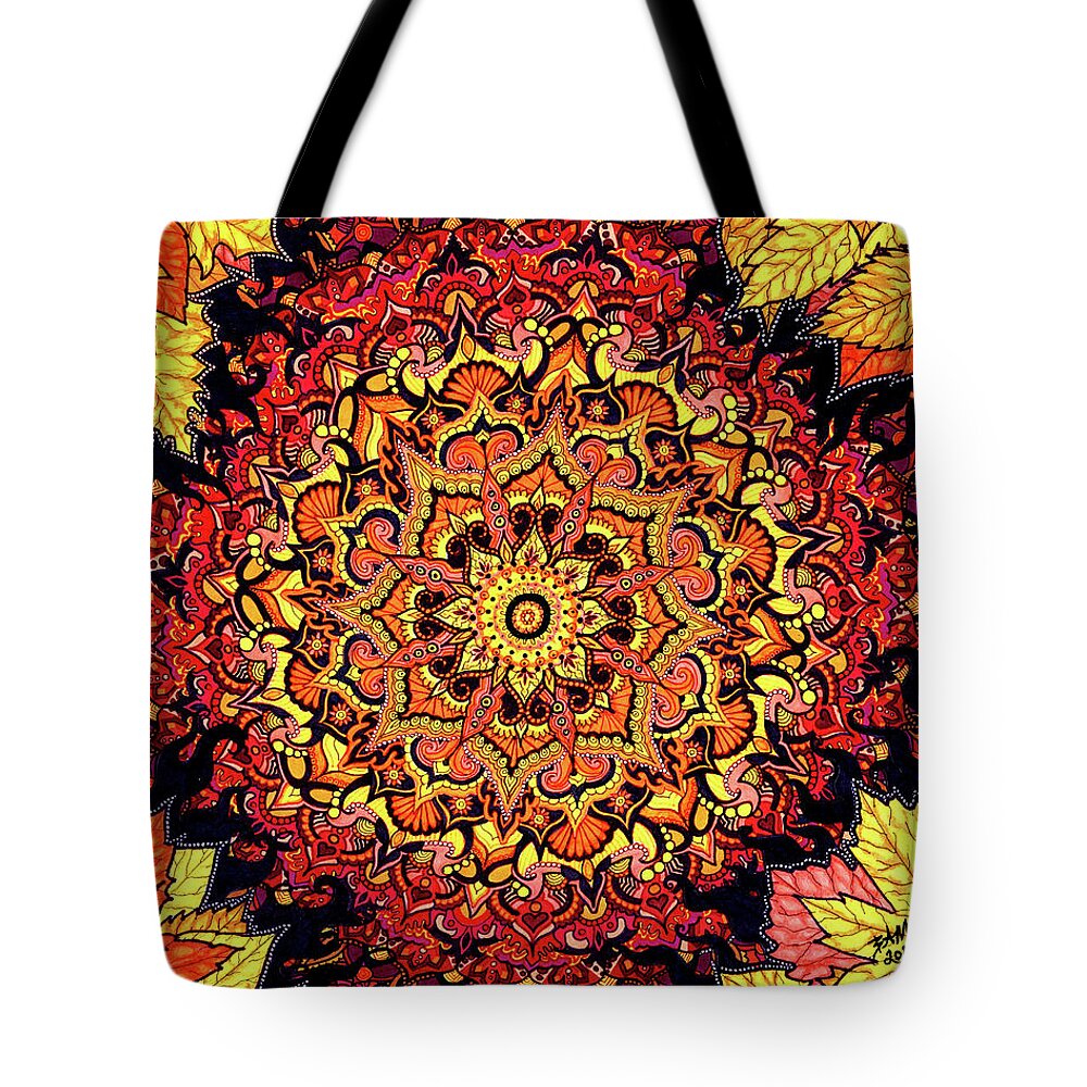 Autumn Tote Bag featuring the drawing Hello My Goodbyes by Baruska A Michalcikova