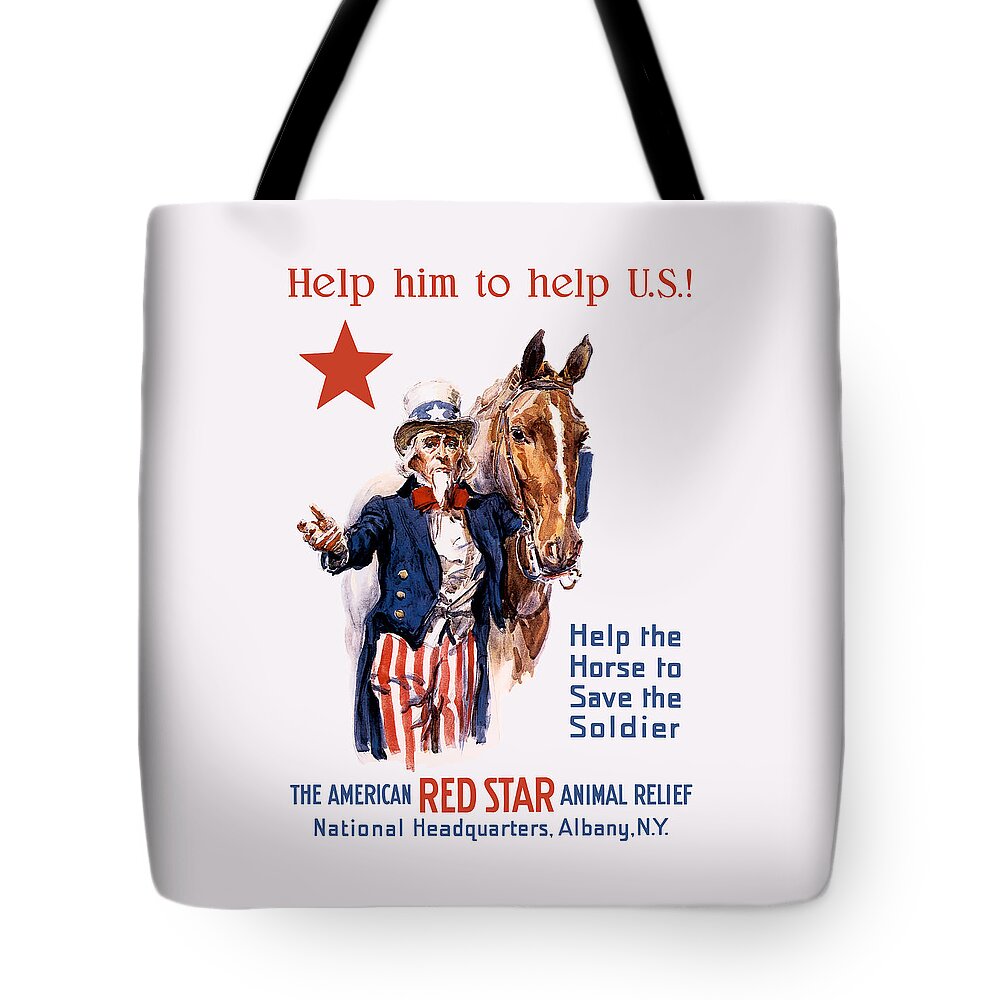 Animal Relief Tote Bag featuring the painting Help The Horse To Save The Soldier by War Is Hell Store