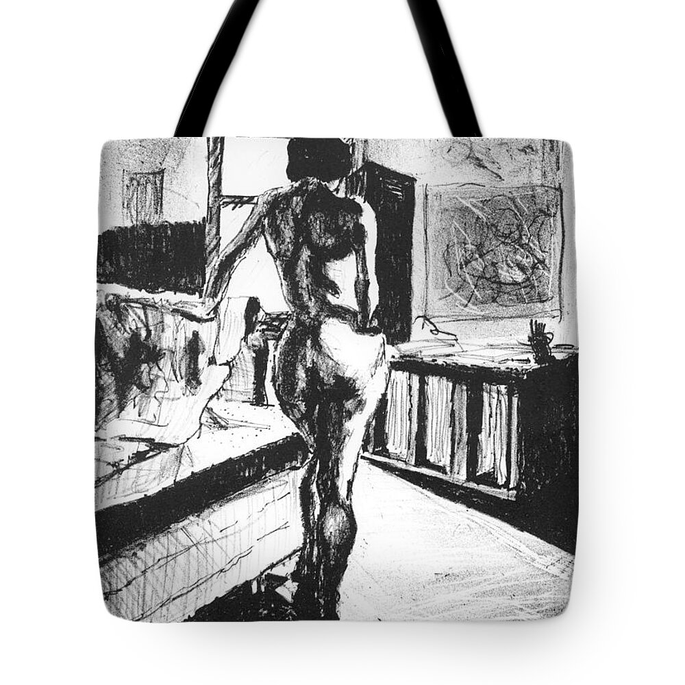 Lithograph Tote Bag featuring the mixed media Her Back by Ronald Bissett