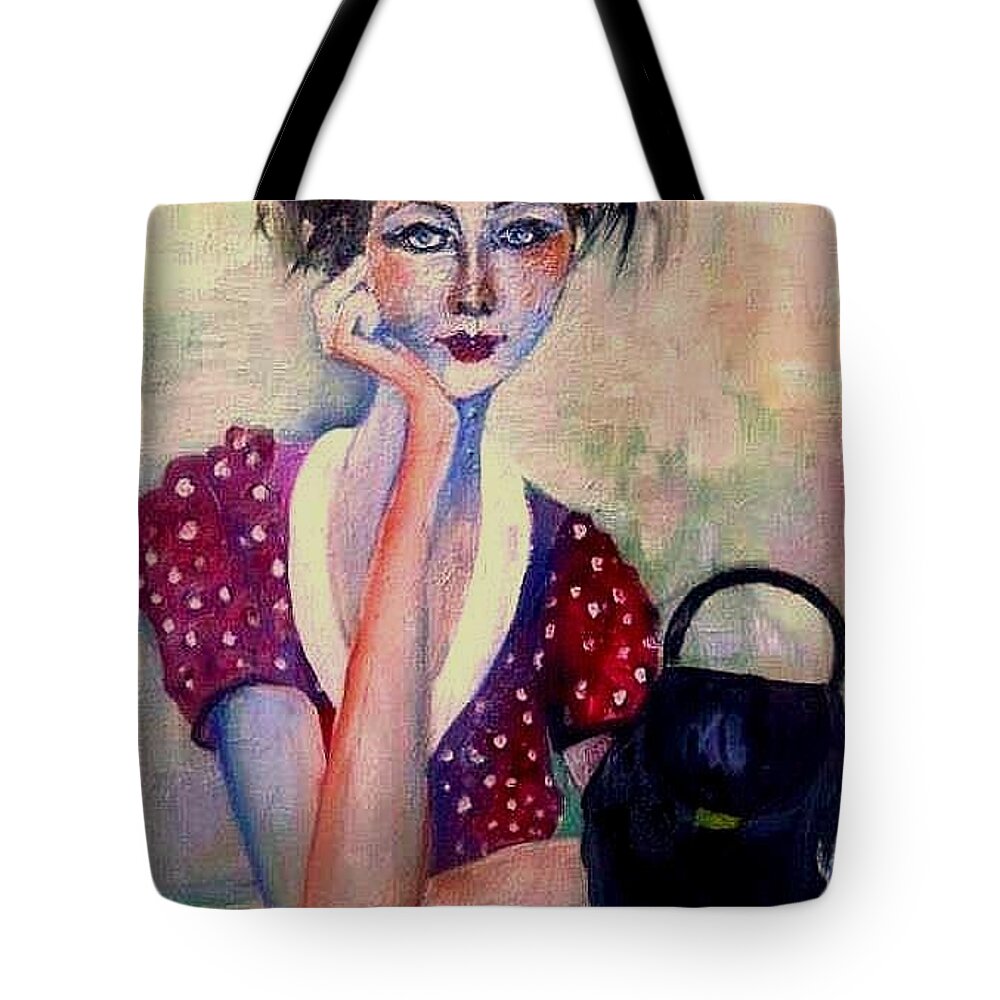  Fiftys Woman With Purse Tote Bag featuring the painting Her Purse by Esther Woods
