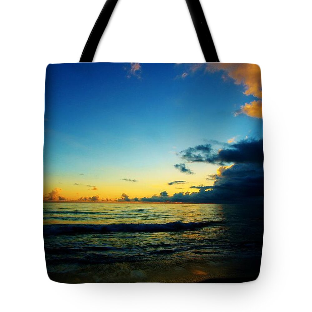 Sunrise Tote Bag featuring the photograph Here Comes the darkness by Catie Canetti