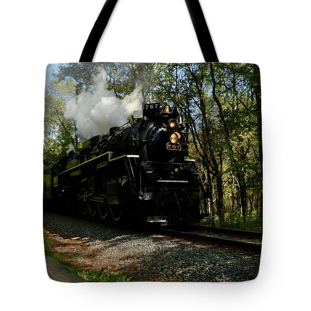 Railroad Tote Bag featuring the photograph Here I come by Ann Bridges