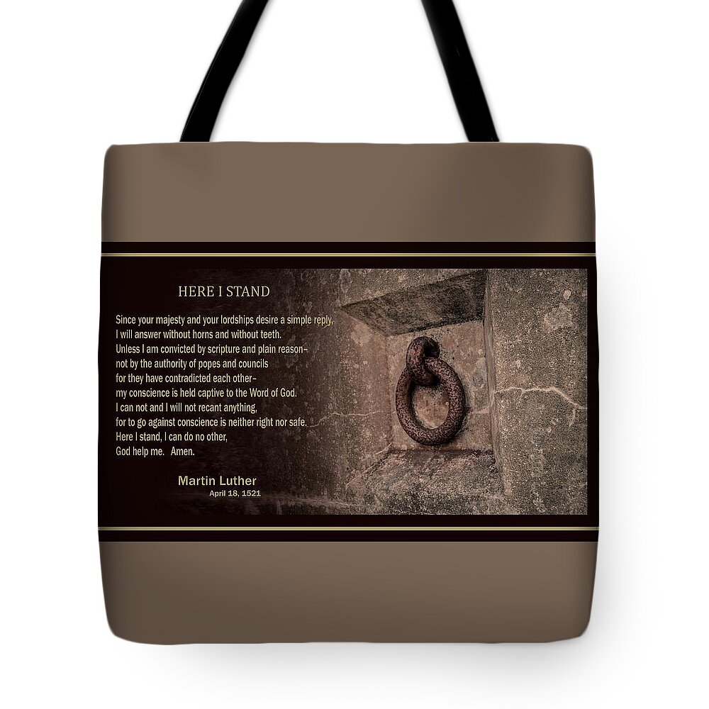Martin Luther Tote Bag featuring the mixed media Here I Stand by Troy Stapek