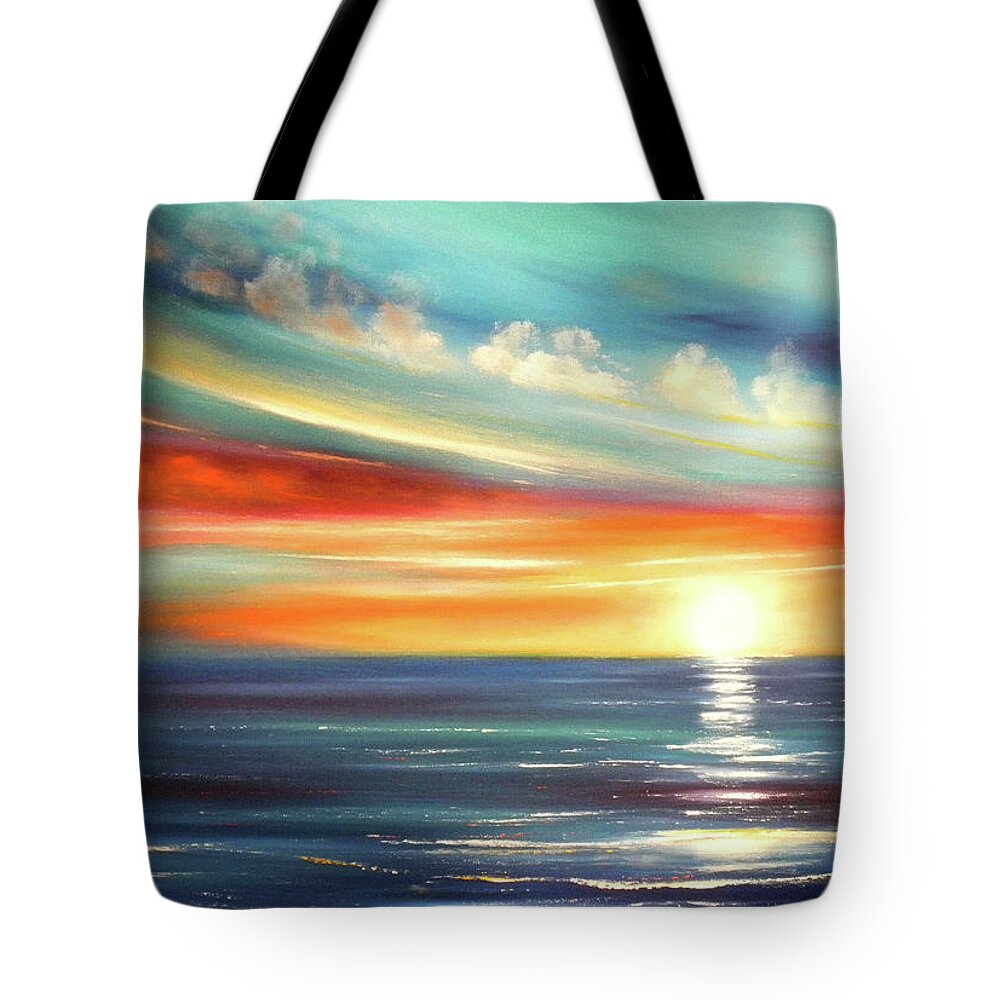 Sunset Tote Bag featuring the painting Here It Goes by Gina De Gorna