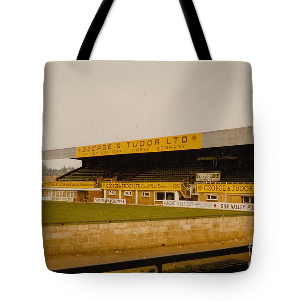  Tote Bag featuring the photograph Hereford United - Edgar Street - Merton Stand 2 - 1980s by Legendary Football Grounds