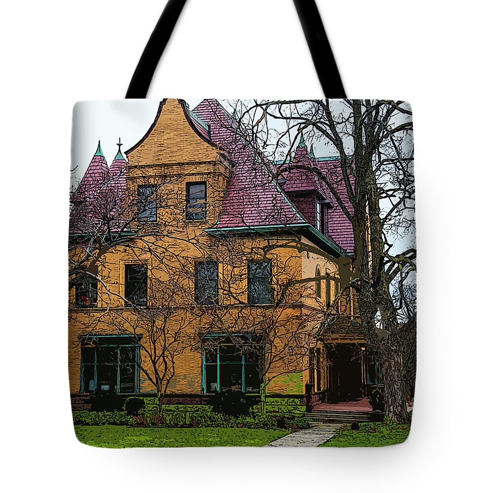 Homes Tote Bag featuring the digital art Heritage Hill Gold House by Kirt Tisdale
