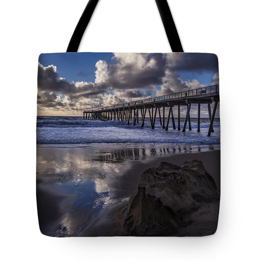 Beach Tote Bag featuring the photograph Hermosa Beach Pier by Ed Clark