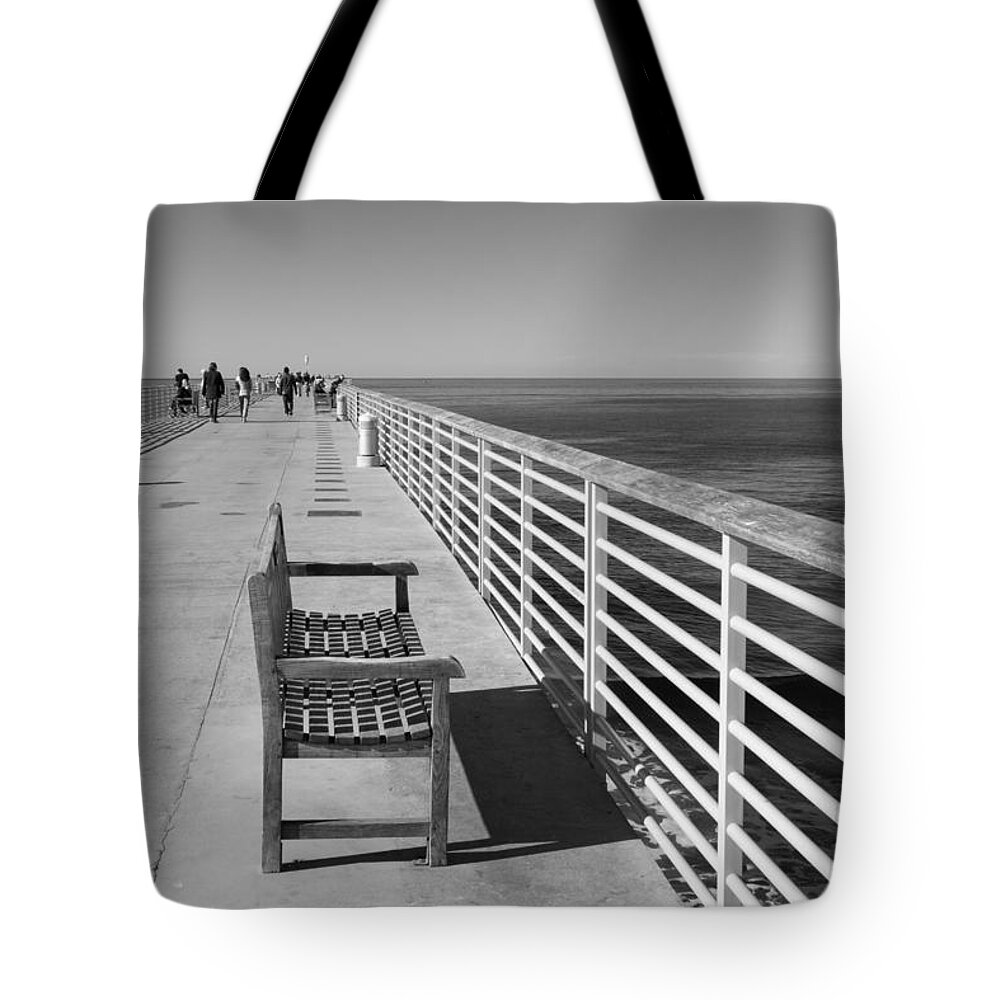 Pier Tote Bag featuring the photograph Hermosa Beach Seat by Ana V Ramirez