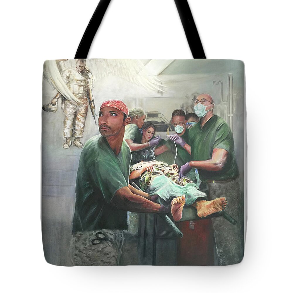 Military Art Tote Bag featuring the painting Hero Ascending by Todd Krasovetz
