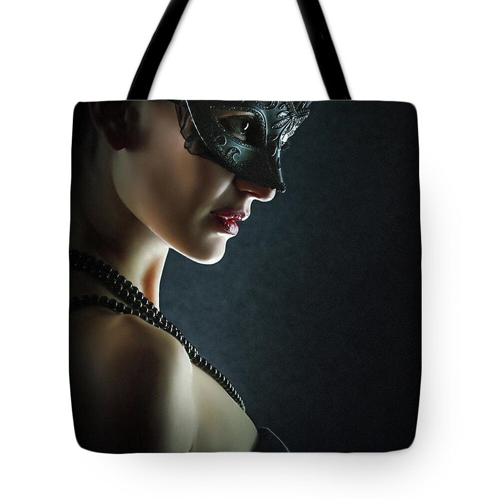 Fashion Tote Bag featuring the photograph Hero Fashion Eye Mask by Dimitar Hristov