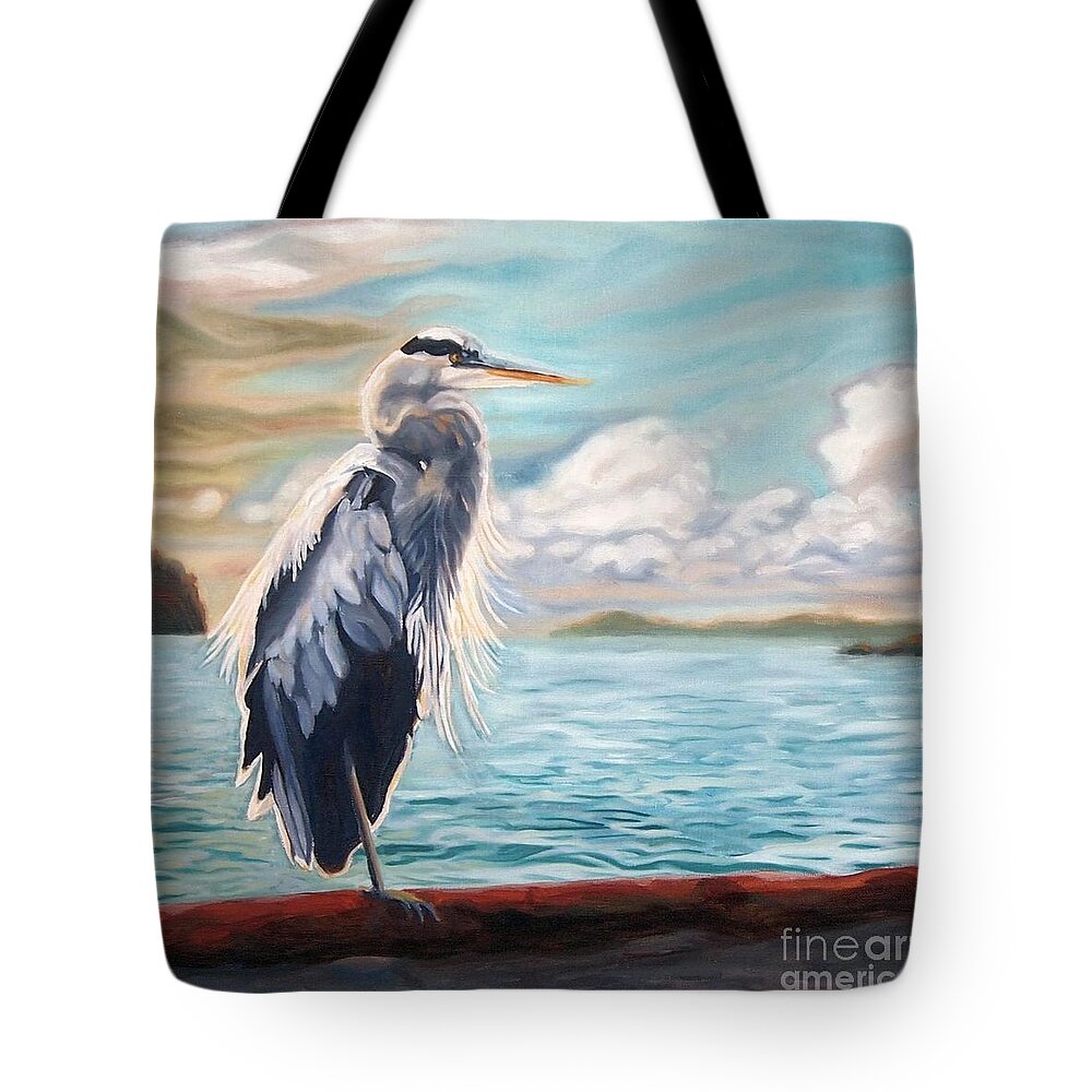 Heron Pillow Tote Bag featuring the painting Heron Mystique Square by Janet McDonald