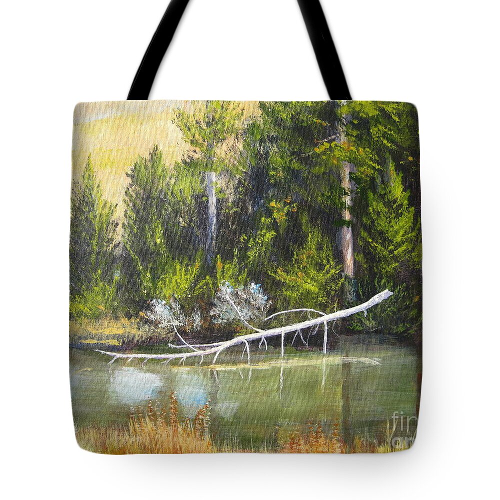 Pond Tote Bag featuring the painting Heron Perch by Shirley Braithwaite Hunt