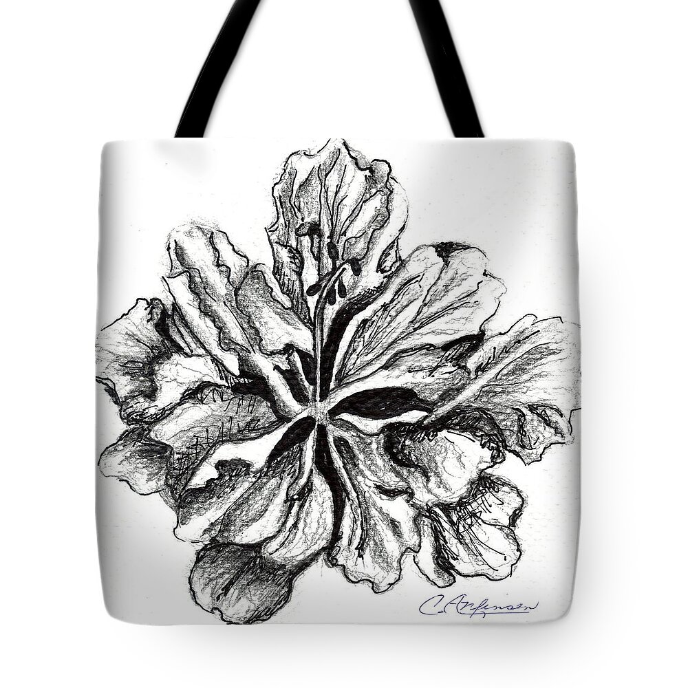 Hibiscus Tote Bag featuring the drawing Hibiscus Bloom by Carol Allen Anfinsen