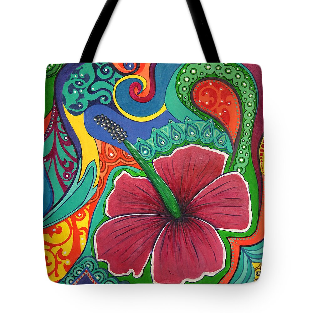 Abstract Hibiscus Tote Bag featuring the painting Hibiscus Dream by Reina Cottier