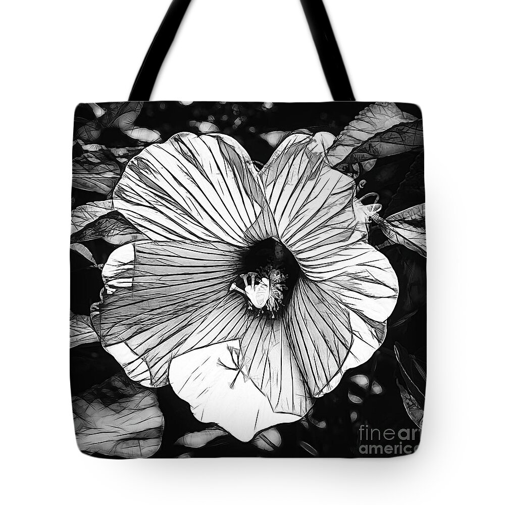 Hibiscus Drawing Tote Bag featuring the photograph Hibiscus in Black and White by Luther Fine Art