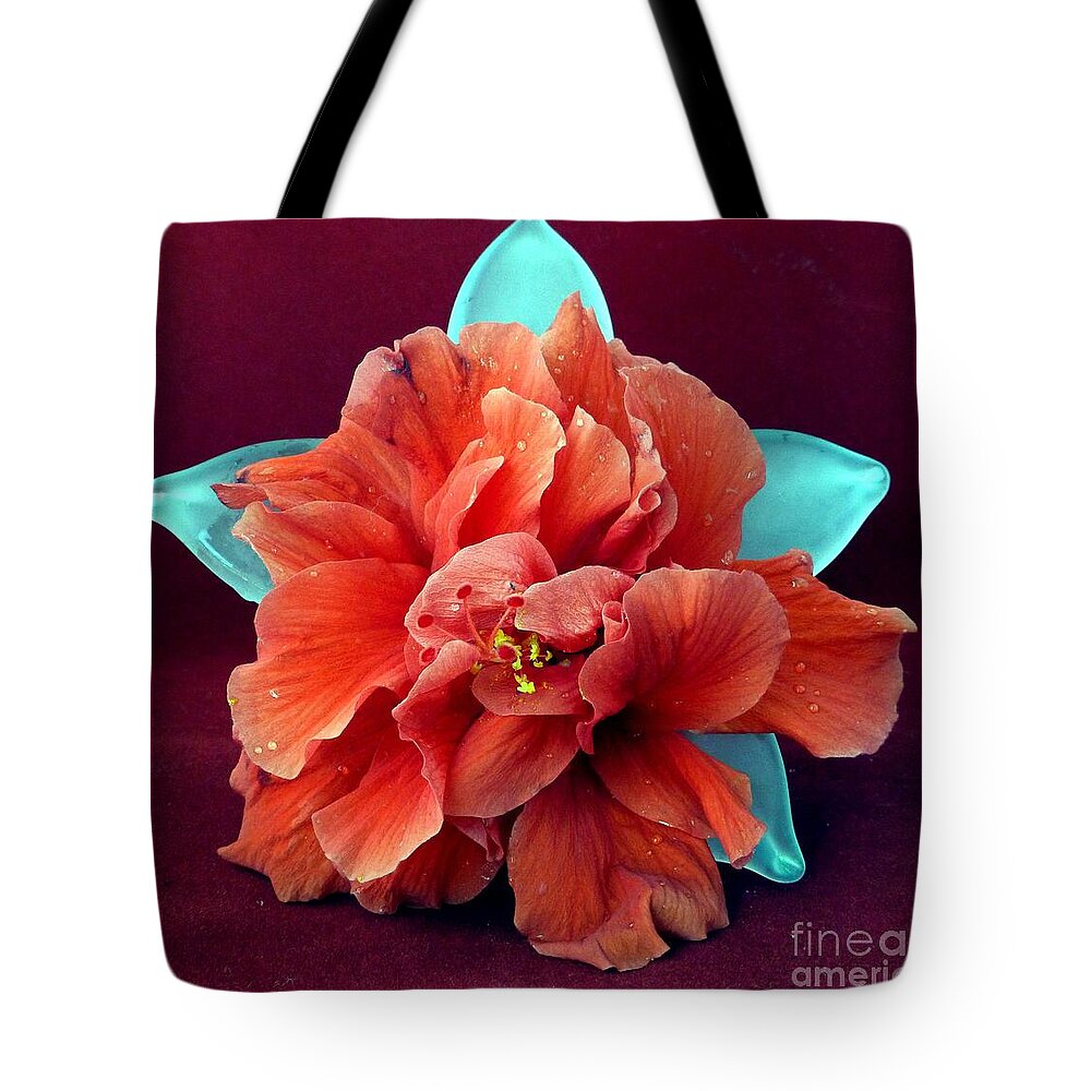 Hibiscus Tote Bag featuring the photograph Hibiscus on glass by Barbie Corbett-Newmin