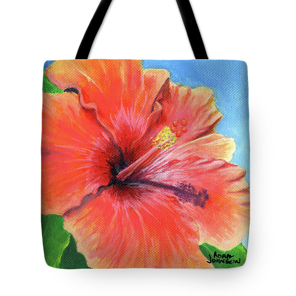 Hibiscus Tote Bag featuring the painting Hibiscus Passion by Adam Johnson