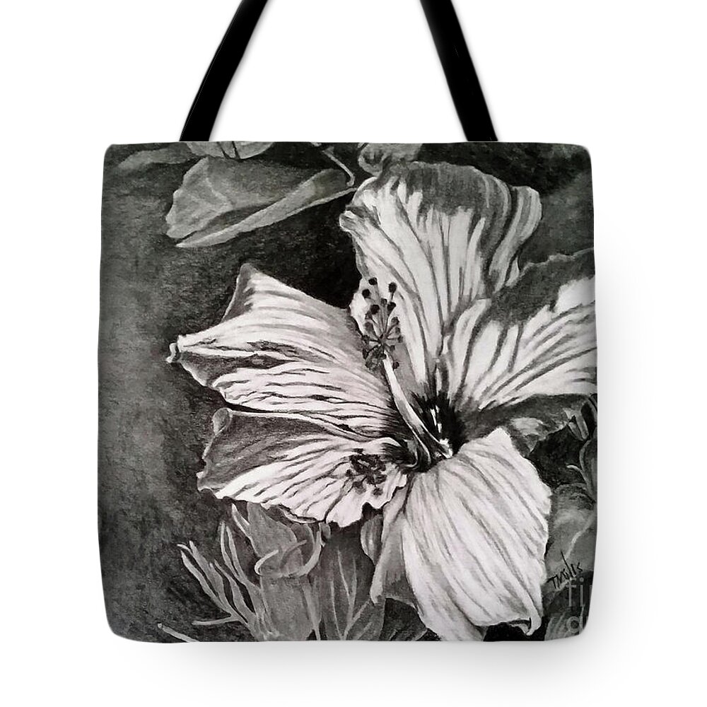 Hibiscus Tote Bag featuring the drawing Hibiscus by Terri Mills