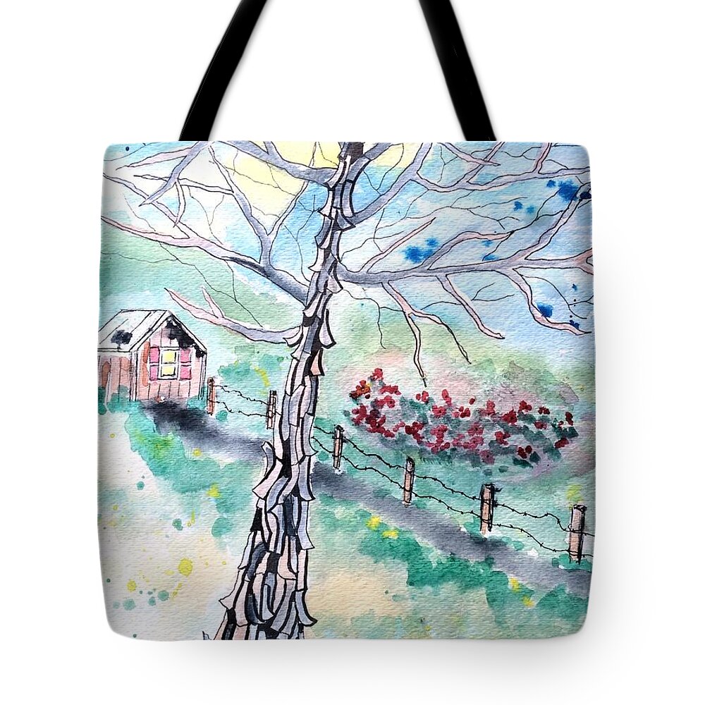 Hickory Tree Tote Bag featuring the painting Hickory by Denise Tomasura