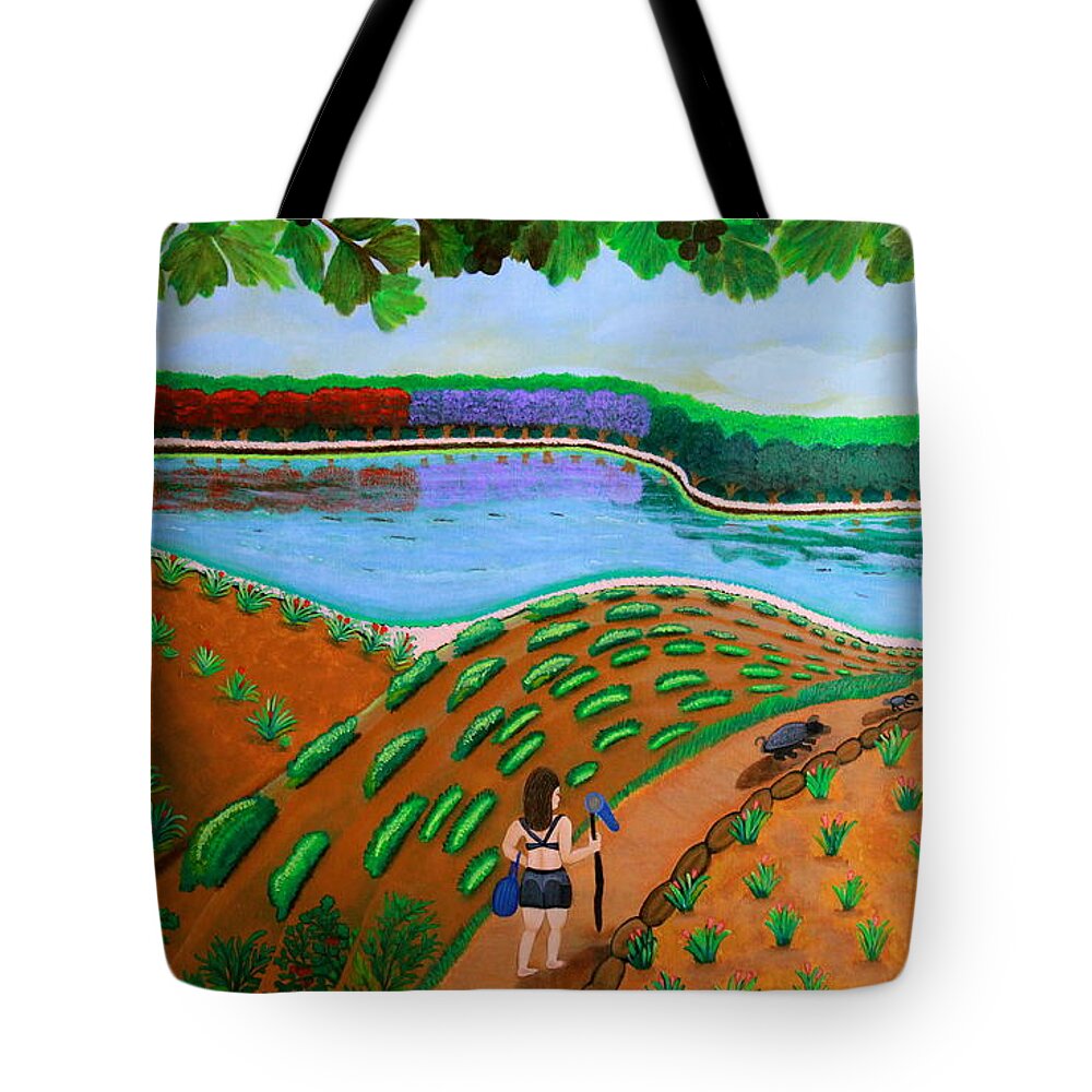 All Products Tote Bag featuring the painting Hidden Water From Above by Lorna Maza