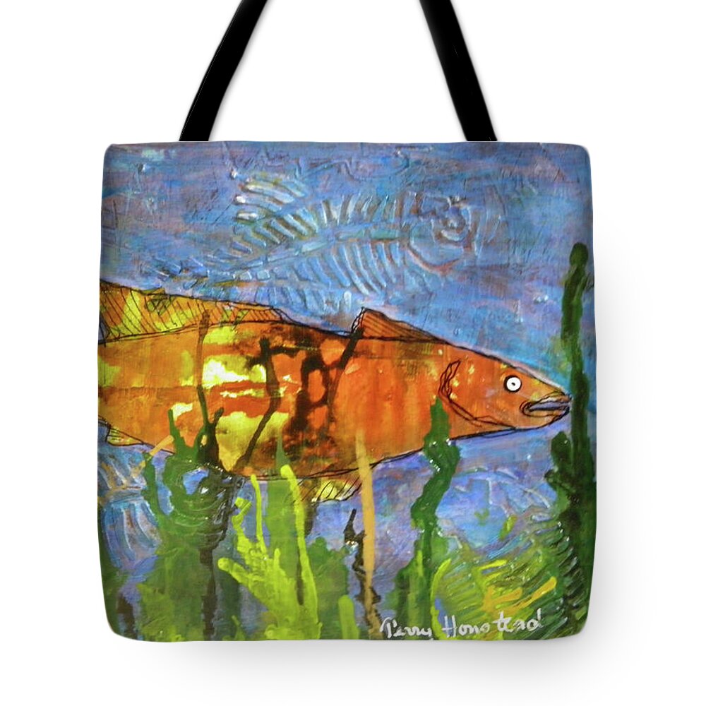 Fish Tote Bag featuring the painting Hiding Out by Terry Honstead