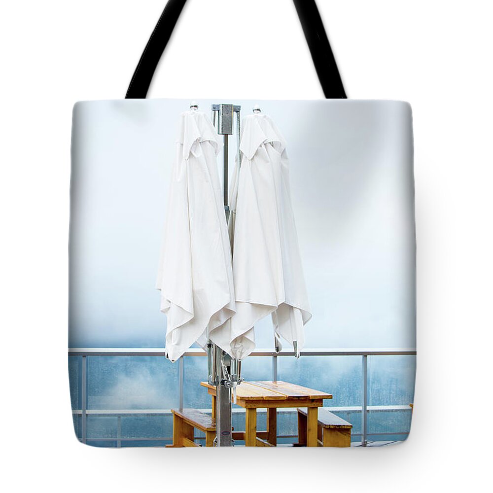 High Tote Bag featuring the digital art High Altitude Patio by Birdly Canada