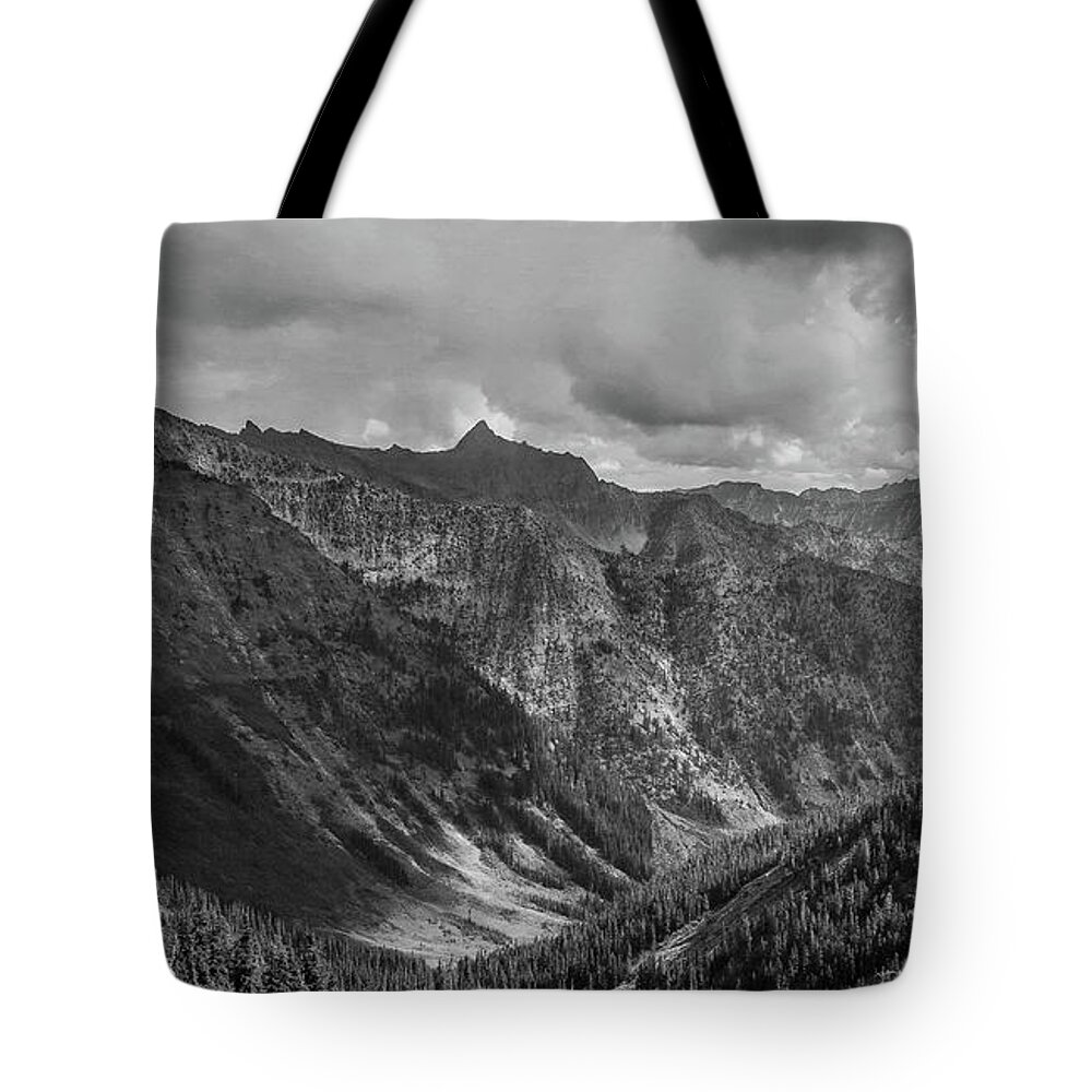 Black And White Tote Bag featuring the photograph High Country Valley by Jason Brooks