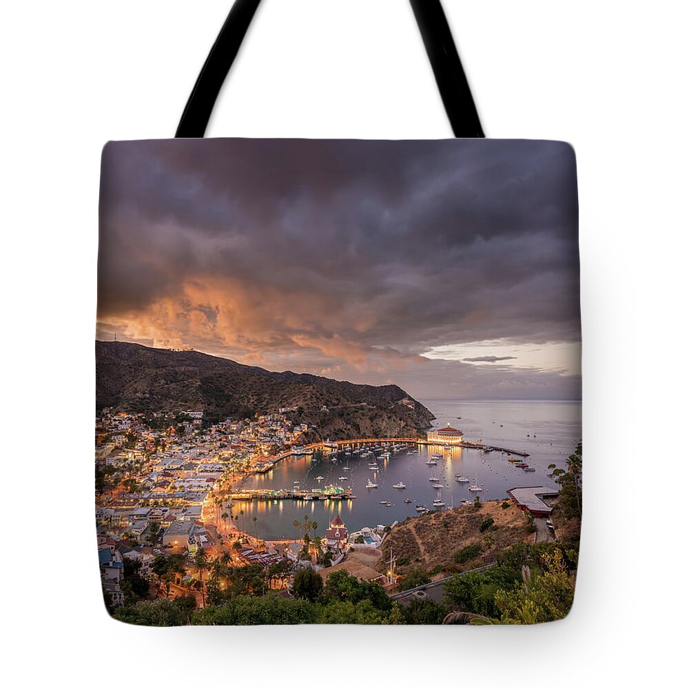 Avalon Tote Bag featuring the photograph High definition panorama of Avalon on Catalina Island by Steven Heap