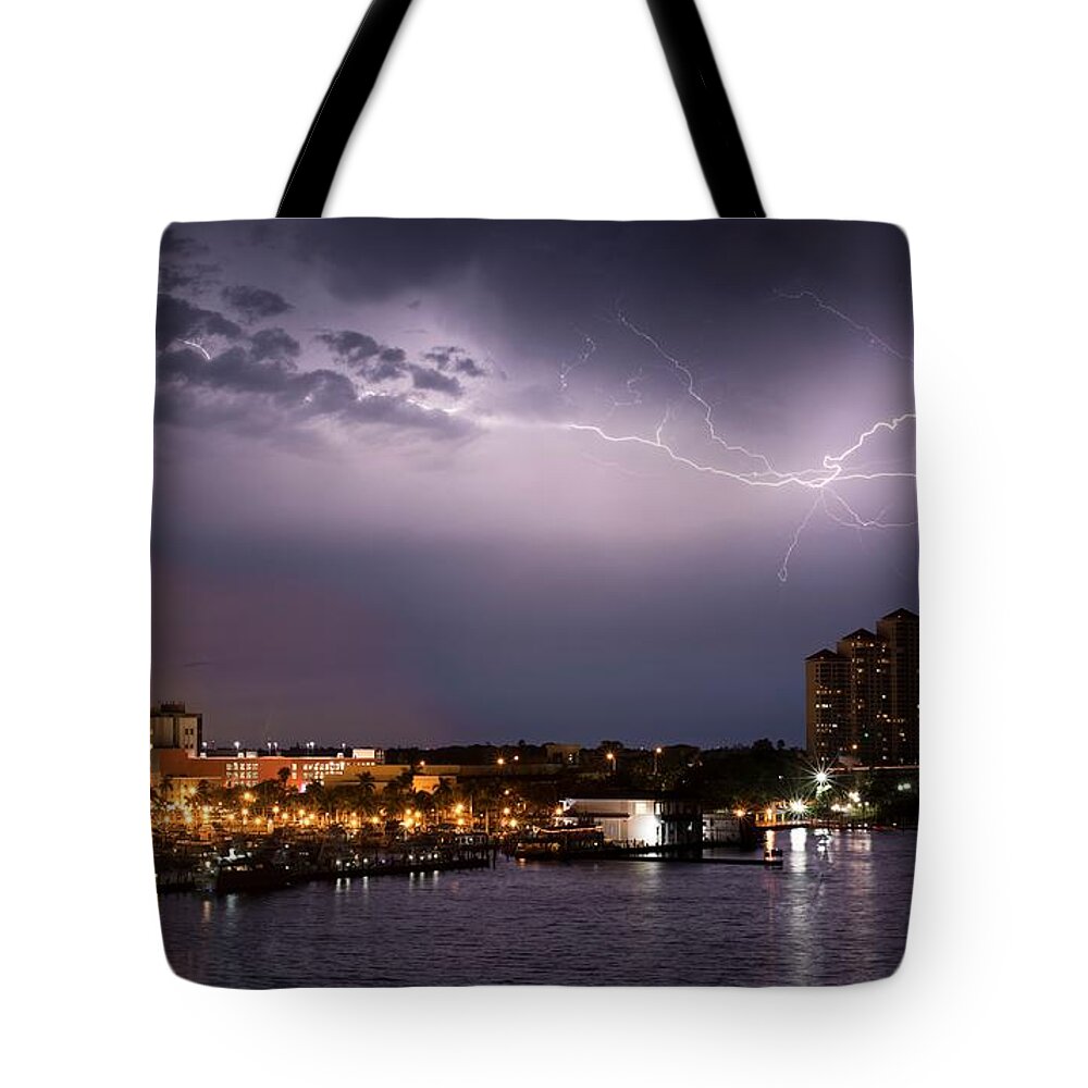 Lightning Tote Bag featuring the photograph High Point Place Nights by Quinn Sedam