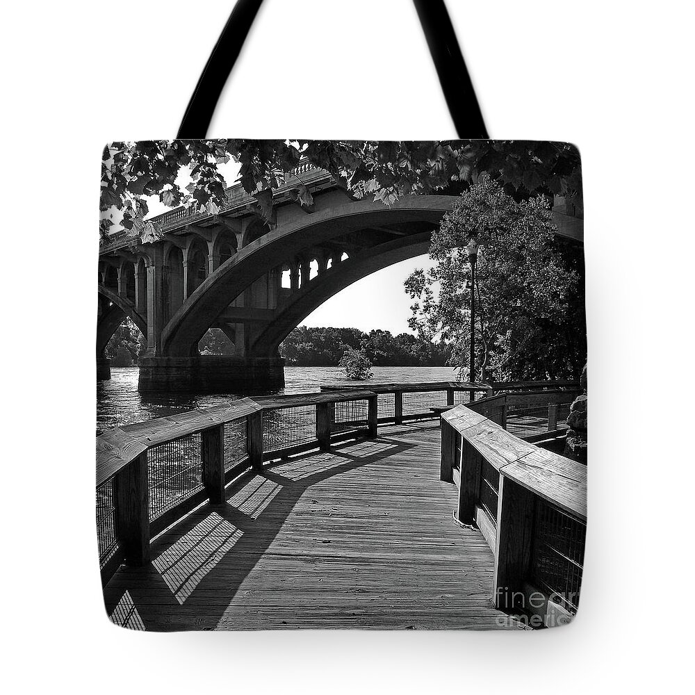 Scenic Tours Tote Bag featuring the photograph High Water Gervais St. Bridge by Skip Willits