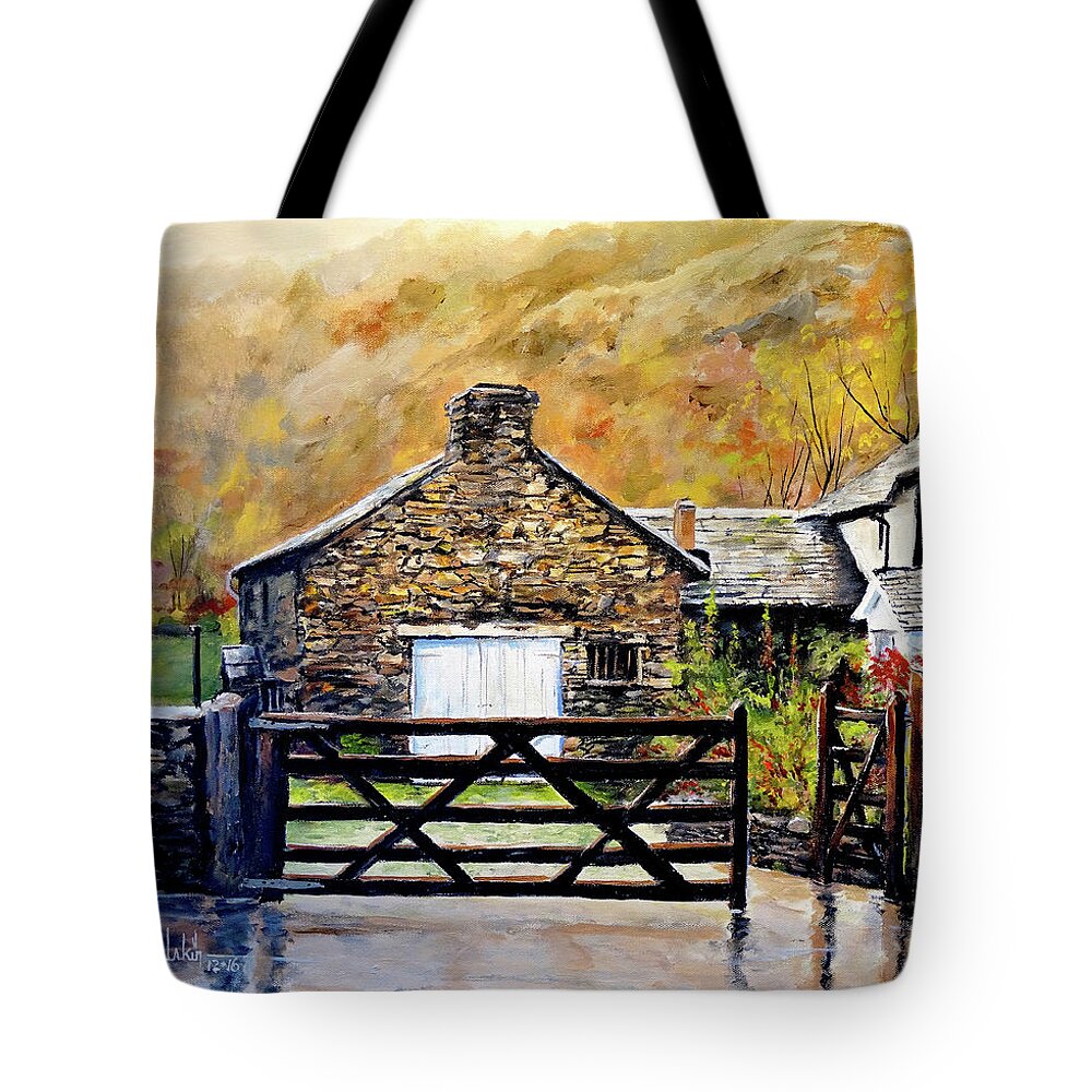 England Tote Bag featuring the painting High Yewdale Farm by Alan Lakin