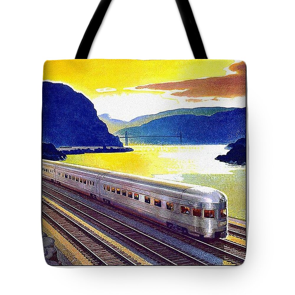 Hudson Tote Bag featuring the mixed media Highlands of the Hudson - New York Central System - Retro travel Poster - Vintage Poster by Studio Grafiikka