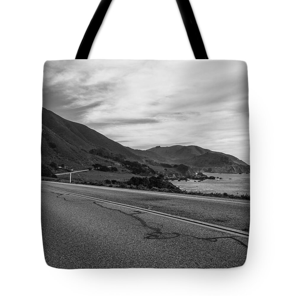 Highway 1 Tote Bag featuring the photograph Highway 1 Pacific Coast Highway Black and White by John McGraw