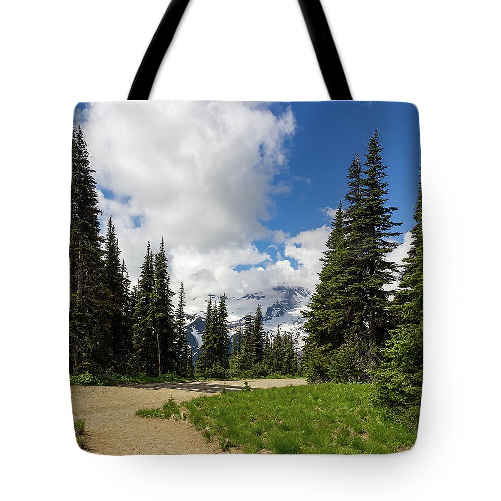 Washington Tote Bag featuring the photograph Hiking Path into the trees by Roslyn Wilkins