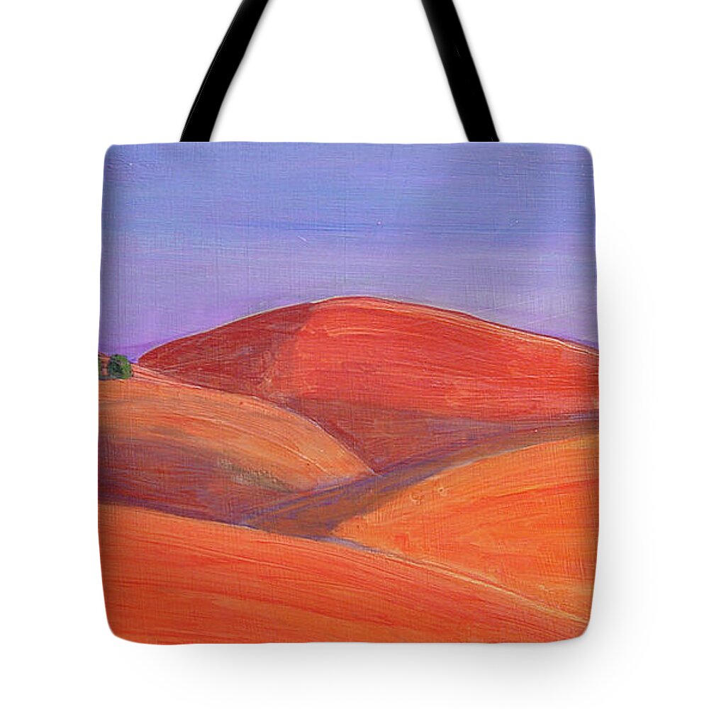 Tuscan Tote Bag featuring the painting Hill Tops by Lilibeth Andre