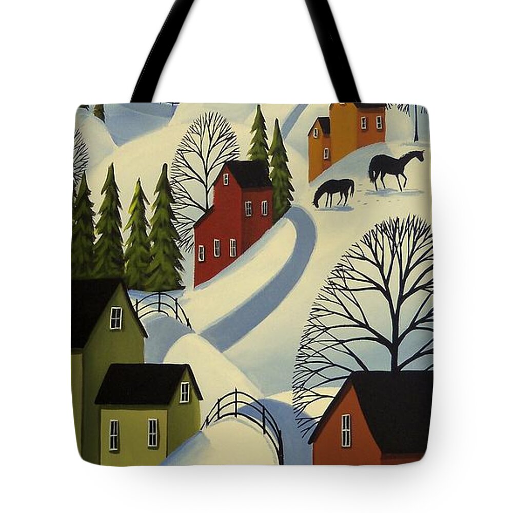 Winter Tote Bag featuring the painting Hills Of Winter - snow landscape by Debbie Criswell