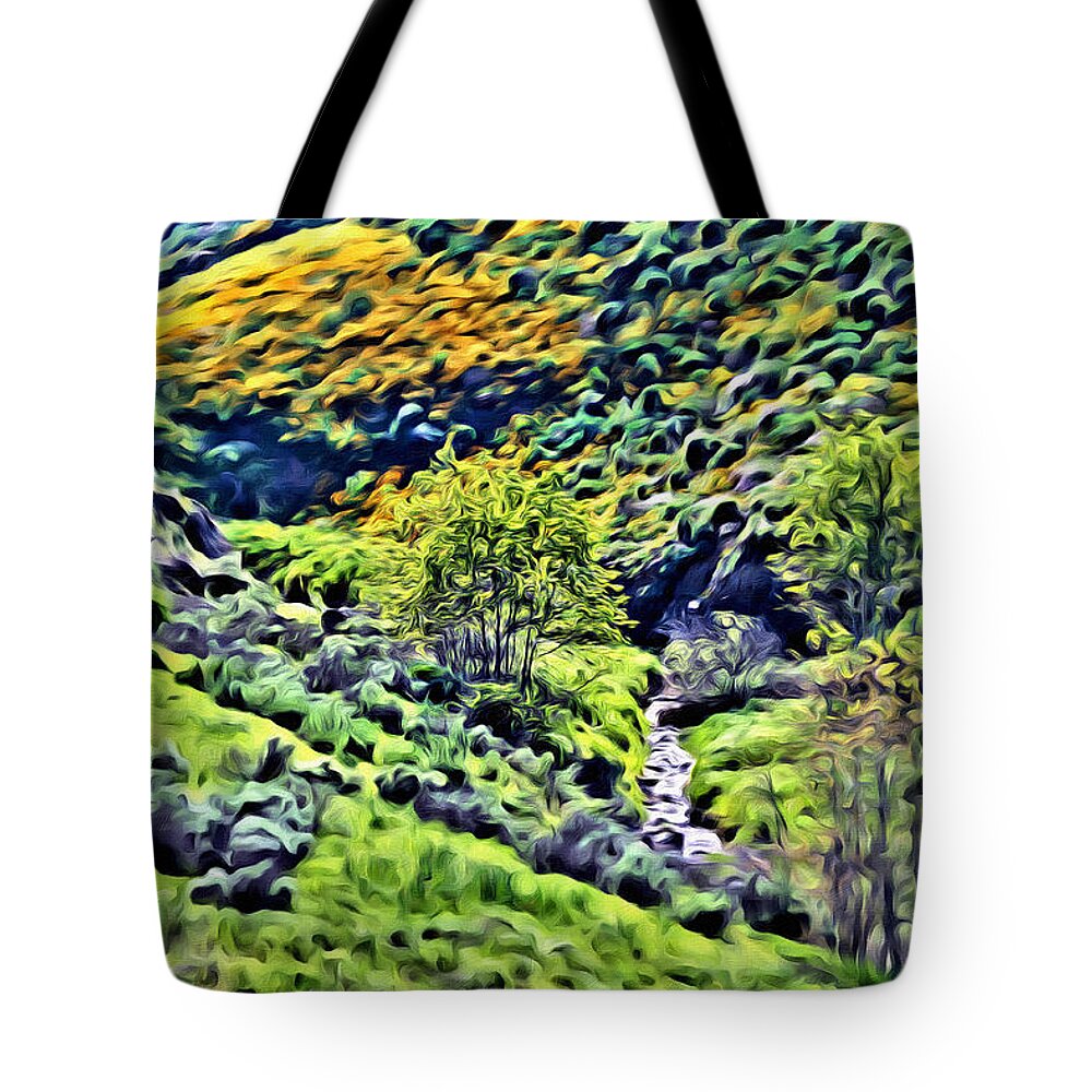 Impressionistic Tote Bag featuring the digital art Hillside Poppies - Impressions Two by Glenn McCarthy Art and Photography