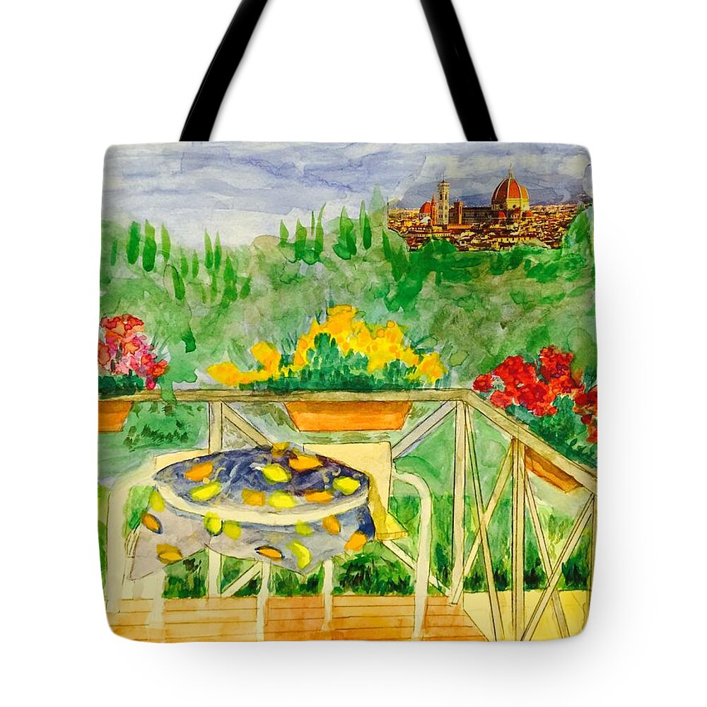 Cafe Tote Bag featuring the painting Hilltop Cafe, Florence, It. by Kenlynn Schroeder