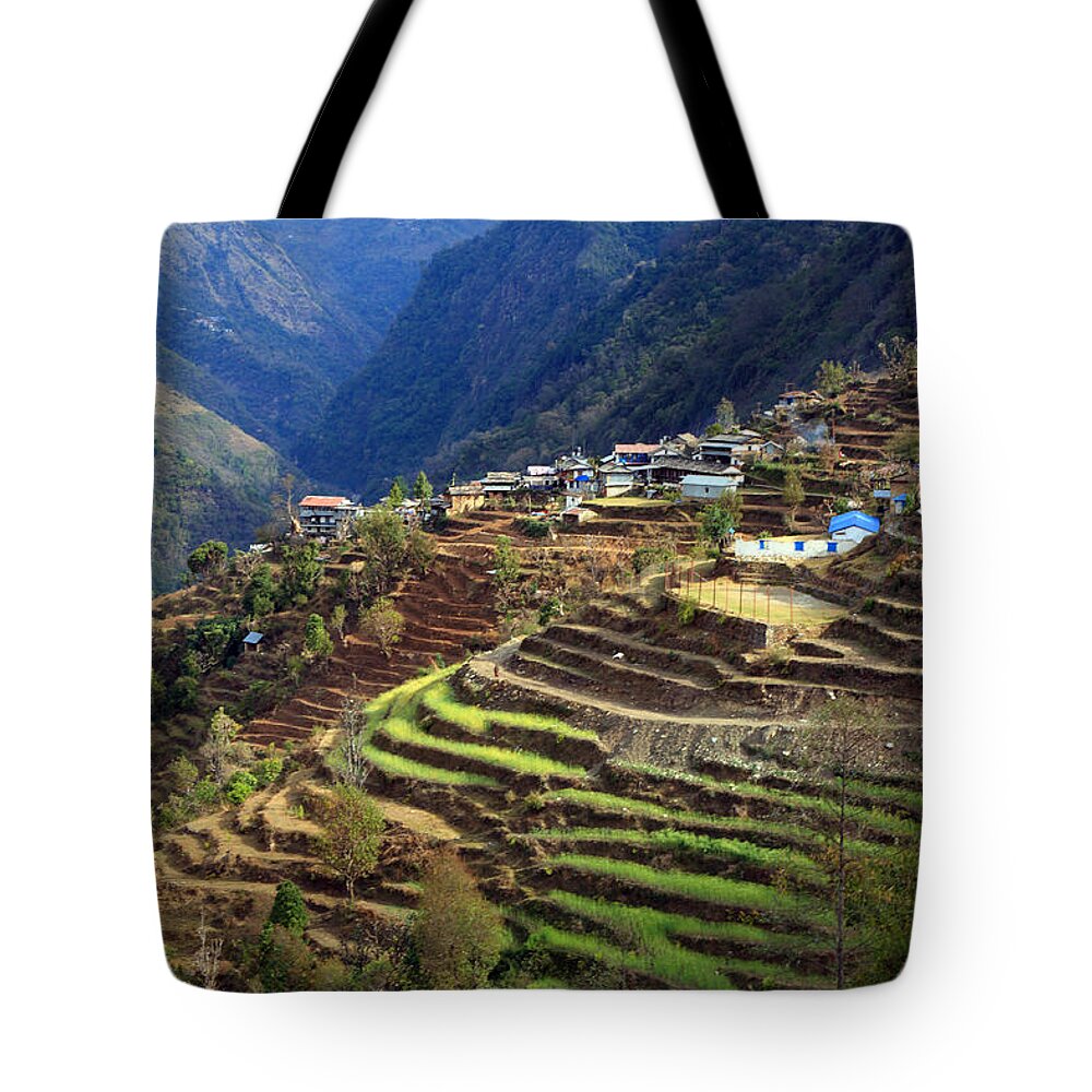 Himalayas Tote Bag featuring the photograph Himalayan Terraced Fields by Aidan Moran
