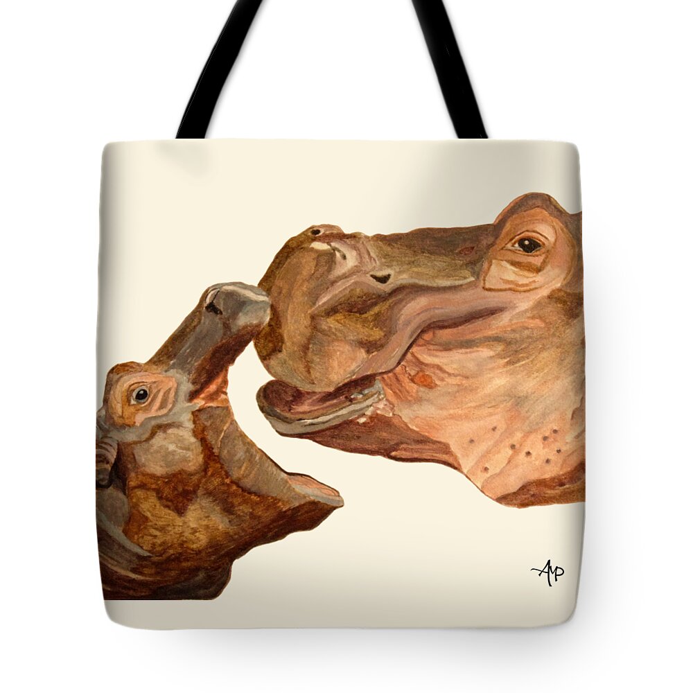 Hippos Tote Bag featuring the painting Hippos by Angeles M Pomata
